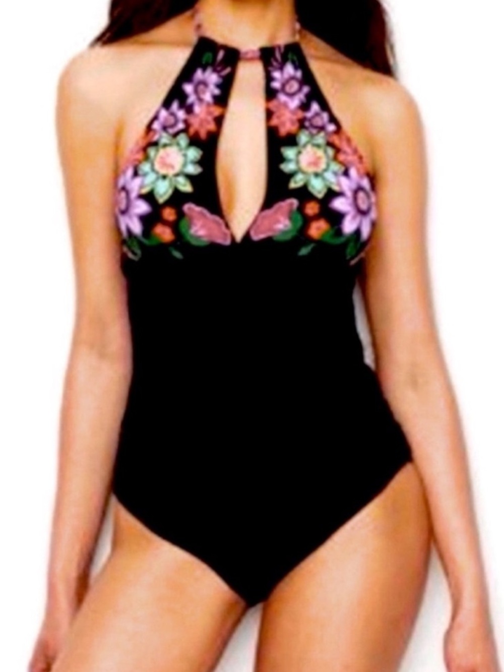 NEW Anne Cole Two Piece Tankini Swimsuit High Neck Halter Bold Black Size XS